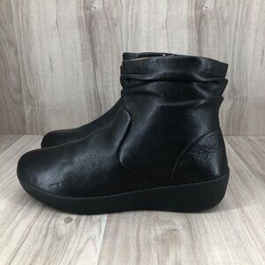 Fitflop Ankle Boots Womens 7 Skatebootie Black Leather Zip Booties